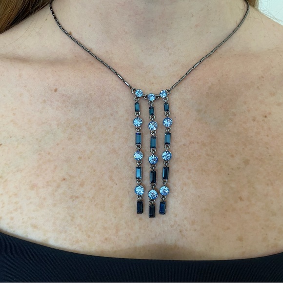 Givenchy Jewelry - Givenchy gunmetal necklace with blue Swarovski, plus earrings